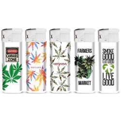 High Fire Refillable Piezo Lighters (1 display 50 lighters) Leafs II Graphics